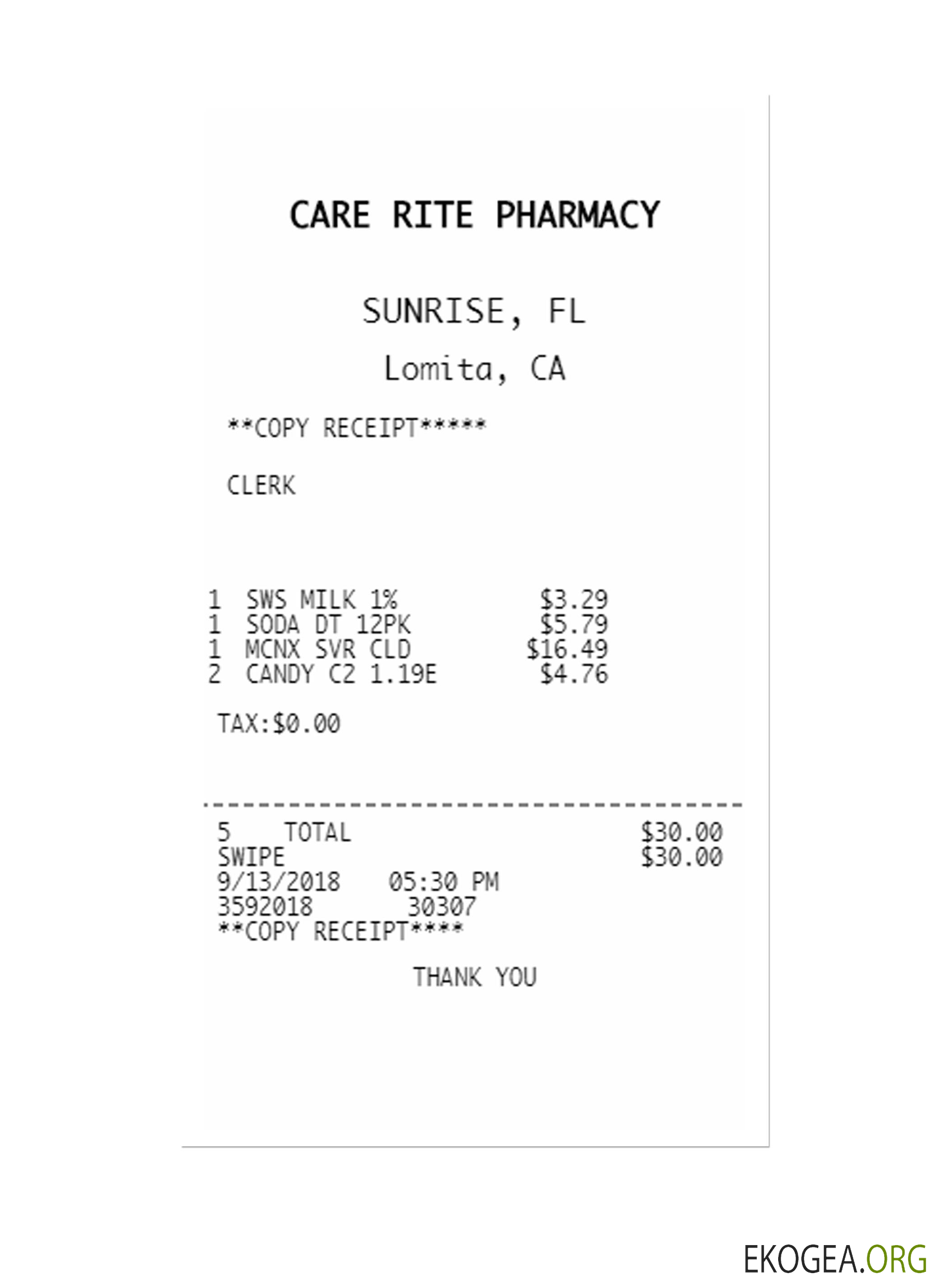 Chèque de paiement CARE RITE PHARMACIE